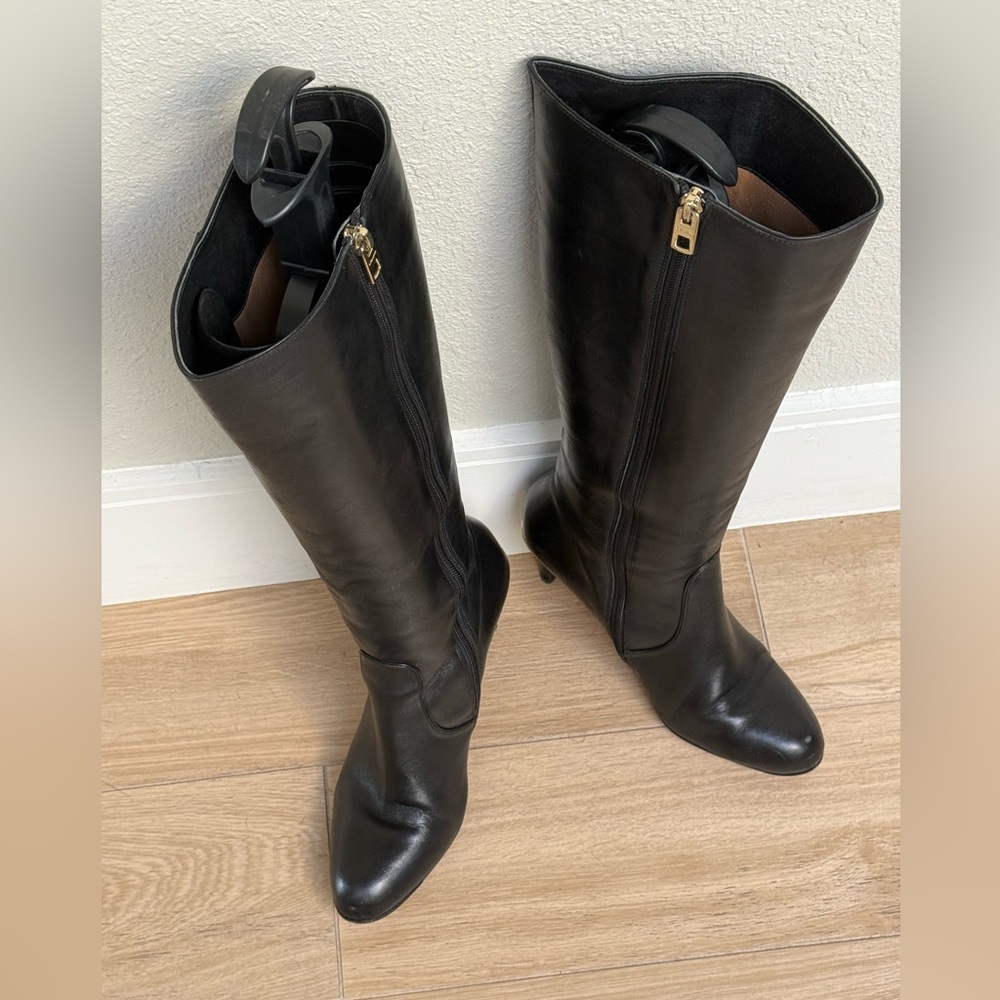 Coach Roma Black Leather Heeled Boots